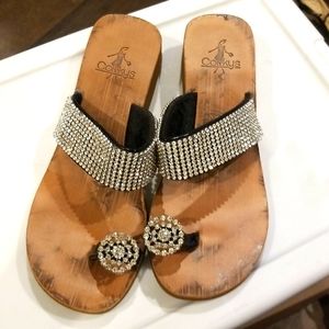 Blinged out black dandals